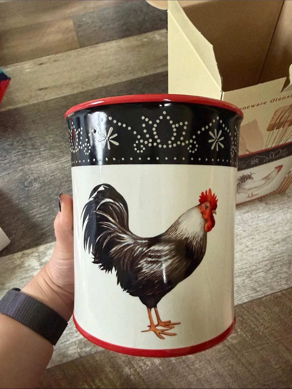 Stoneware Rooster Utensil Holder - Cream and Black